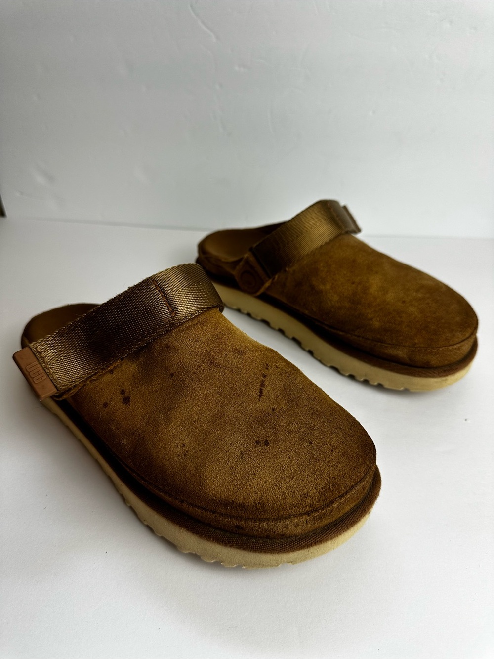 Ugg Goldenstar Platform Clogs Women's Size 8 EU 39 Shoes Suede Brown Adjustable